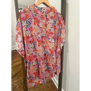 Eytino Womens Plus Size 3X Floral Babydoll Top Split V-Neck Multicolor New Open